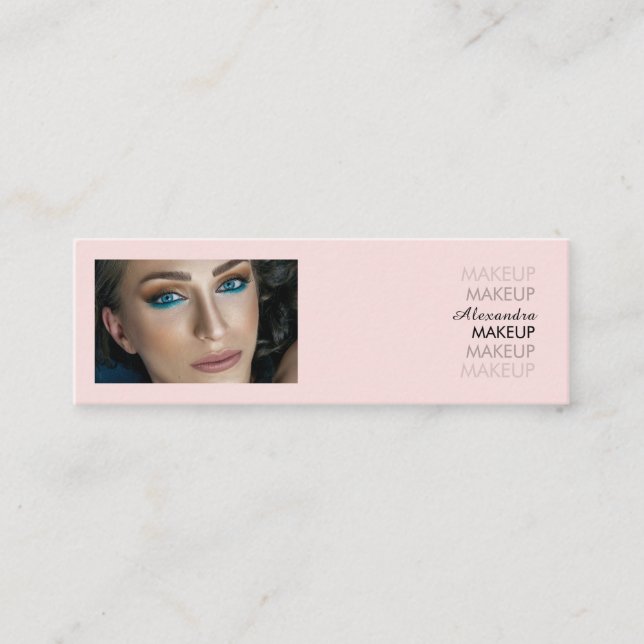 Blush Pink Black Script Photo Makeup  Mini Business Card (Front)