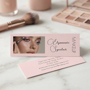 Blush Pink Black Script Photo Makeup Mini  Business Card