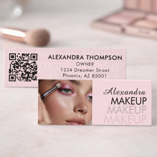 Blush Pink Black Script Photo Makeup  Mini Business Card