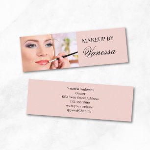 Blush Pink Black Script Photo Makeup  Mini Business Card