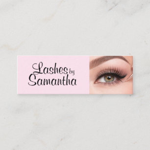 Blush Pink Black Script Photo Makeup Mini Business Card