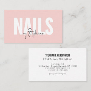 Blush Pink Black Script Photo Nail Artist Business Card