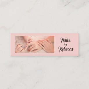 Blush Pink Black Script Photo Nail Manicure Mini Business Card