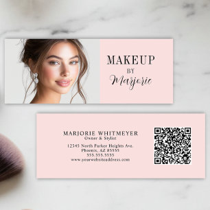Blush Pink Black Script Photo QR Code Makeup Mini Business Card