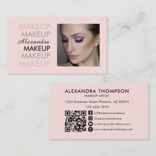 Blush Pink Black Script Photo Qr Code Social Icon Business Card
