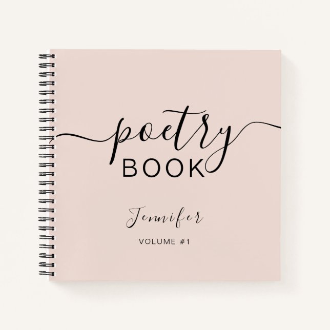Blush Pink Black Script Your Name Poetry Notebook (Front)