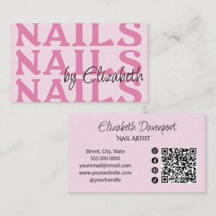 Blush Pink Black Social Icon QR Code Nail Salon Business Card