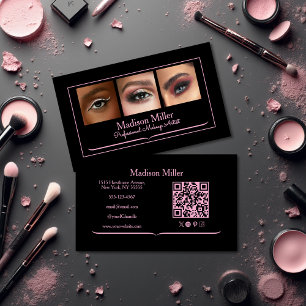Blush Pink Black Social Icon QR Code Photo Makeup Business Card