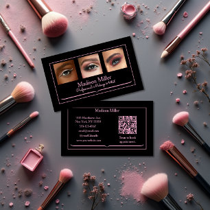 Blush Pink Black Social Icon QR Code Photo Makeup Business Card