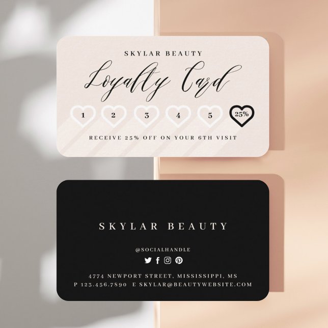 Blush Pink & Black Stylish Minimal Heart Love Loyalty Card (Creator Uploaded)