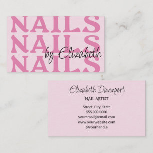 Blush Pink Black Typography Nail Salon Business Card
