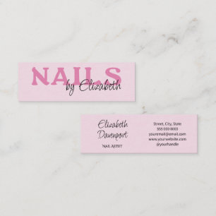 Blush Pink Black Typography Nail Salon Mini Business Card