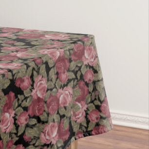 Blush Pink & Black Watercolor Floral Pattern Tablecloth