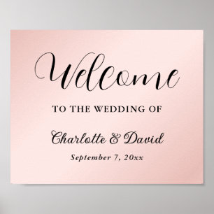 Blush Pink Black Wedding Reception Welcome Sign