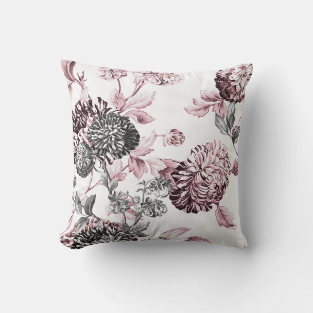 Blush Pink Black & White Botanical Toile Cushion (Front)