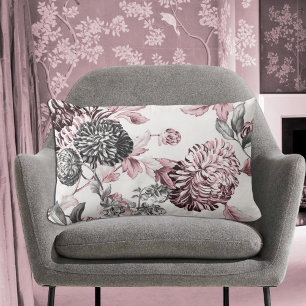 Blush Pink Black & White Botanical Toile Lumbar Cushion