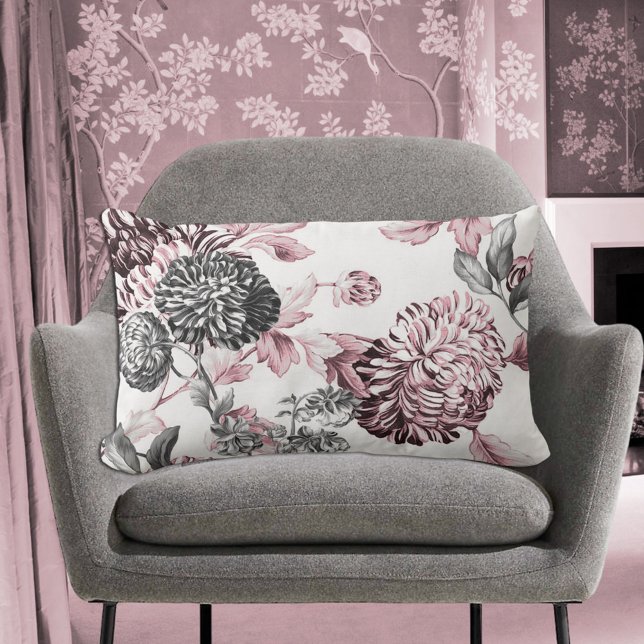 Blush Pink Black & White Botanical Toile Lumbar Cushion (Creator Uploaded)