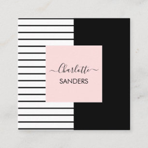 Blush pink black white elegant square business ca square business card