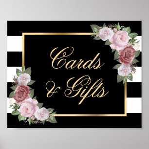 Blush Pink Black White Gold Floral Wedding Sign