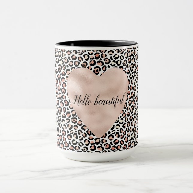 Blush Pink Black White Leopard Print      Mug (Center)