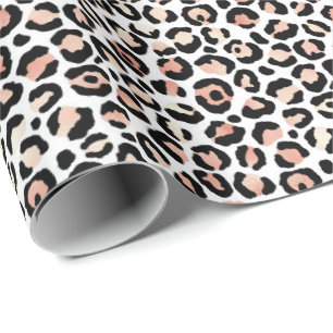 Blush Pink Black White Leopard Print Wrapping Paper