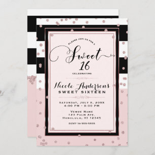 Blush Pink Black White Rose Gold SWEET 16 Party Invitation