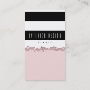 Blush Pink Black & White Stripe Rose Gold Glam Business Card