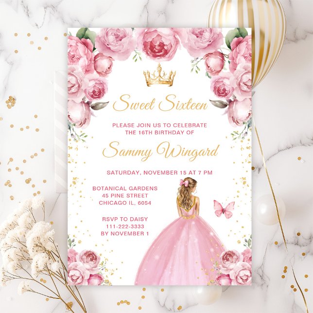 Blush Pink Blonde Hair Princess Sweet Sixteen Invitation (Creator Uploaded)