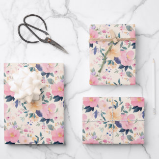 Blush Pink Bloom Elegant Floral Watercolor Cream Wrapping Paper Sheet