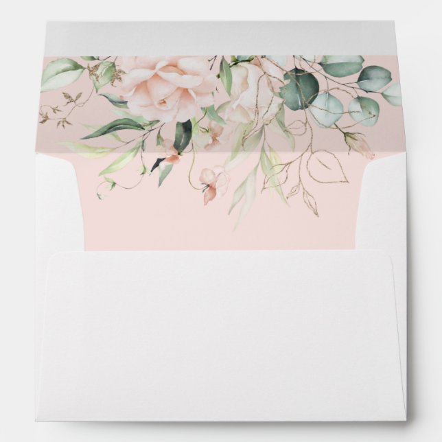 Blush Pink Bloom Floral Wedding  Envelope (Back (Bottom))