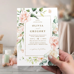 Blush Pink Bloom Gold Frame Wedding Invitation