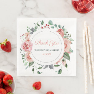 Blush Pink Bloom Romantic Wedding Thank You Napkin