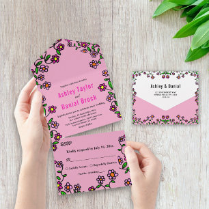 Blush Pink Bloom Roses Garden Floral Wedding All In One Invitation