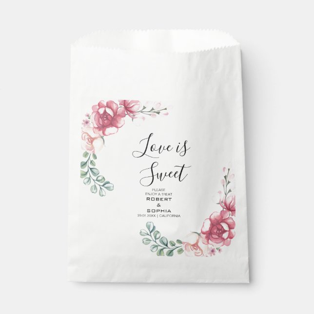 Blush Pink Bloom Wedding Favour Bags (Front)