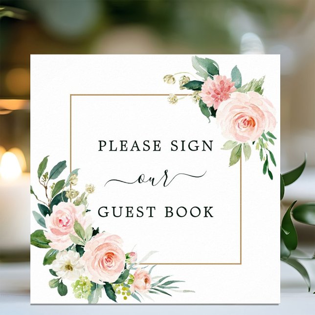 Blush Pink Bloom Wedding Guest Book Square Poster (Creator Uploaded)
