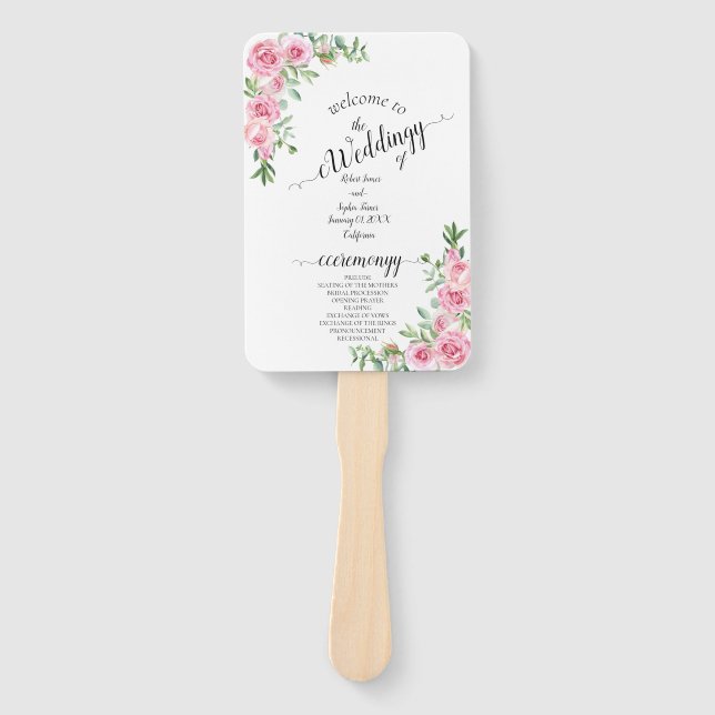 Blush Pink Bloom Wedding  Hand Fan (Front)