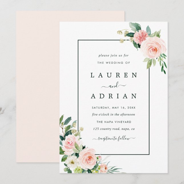 Blush Pink Bloom Wedding Invitation (Front/Back)