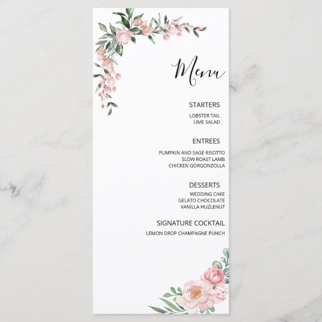 Blush Pink Bloom Wedding Menu (Front)