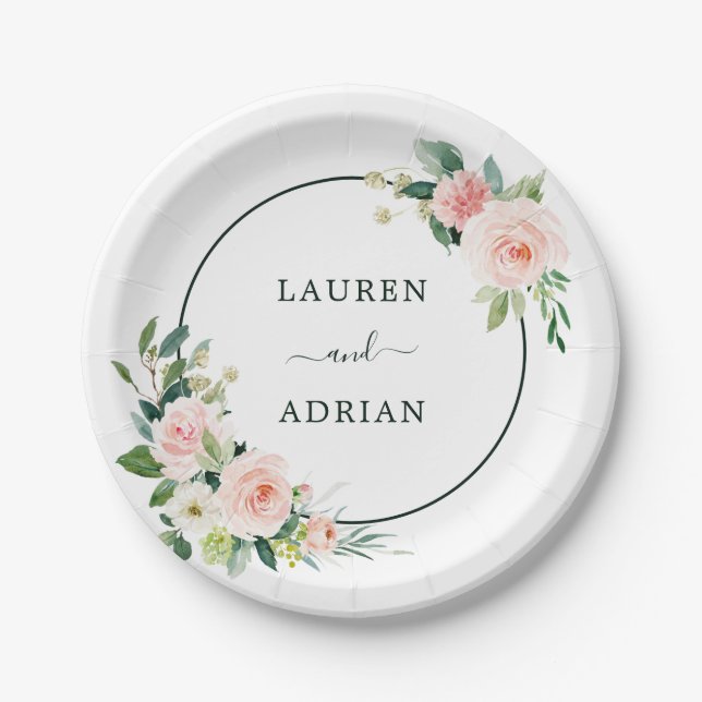 Blush Pink Bloom Wedding Paper Plate (Front)