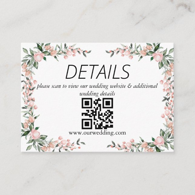Blush Pink Bloom Wedding QR Code Enclosure Card (Front)