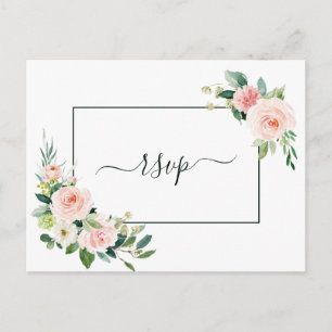 Blush Pink Bloom Wedding RSVP Invitation Postcard