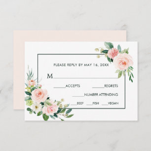 Blush Pink Bloom Wedding RSVP with Meal Choice