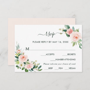 Blush Pink Bloom Wedding RSVP with Meal Choice