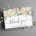 Blush Pink Bloom Wedding Thank You Card<br><div class="desc">This wedding thank you card features painted watercolor flowers in blush pink,  white,  and green foliage. For more advanced customisation of this design,  Please click the "Customise further" link.  Matching items are also available.</div>
