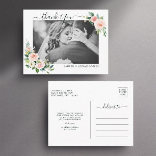 Blush Pink Bloom Wedding Thank You Photo Postcard