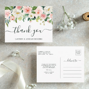 Blush Pink Bloom Wedding Thank You Postcard
