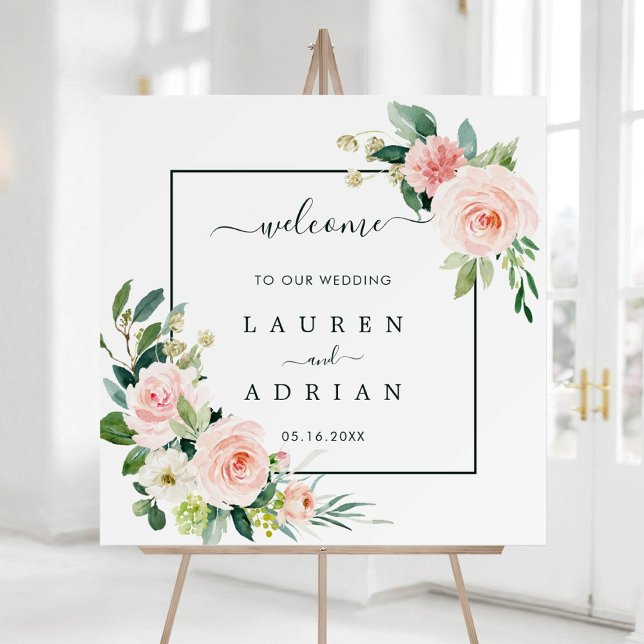 Blush Pink Bloom Wedding Welcome Square Sign (Creator Uploaded)