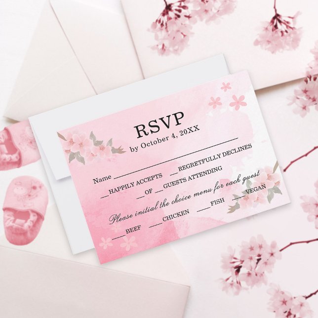 Blush Pink Blooming in Bliss Floral Baby Shower RSVP Card (Creator Uploaded)