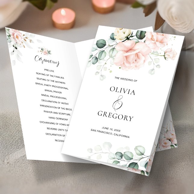Blush Pink Blooms Wedding Program (Creator Uploaded)