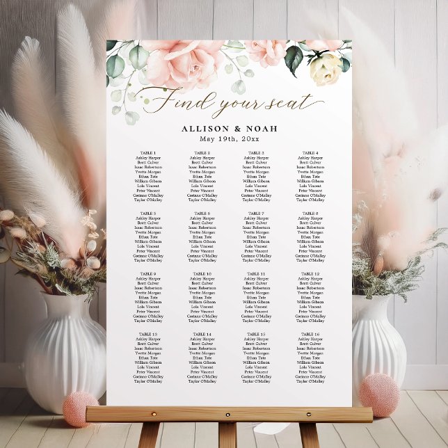 Blush Pink Blooms Wedding Seating Chart (Creator Uploaded)